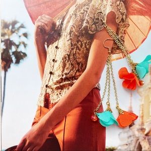 Cloth and Crystal Petal Drop Earrings